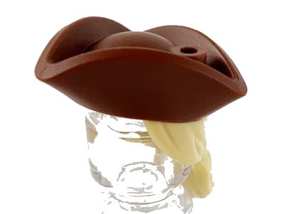 LEGO onderdeel Minifigure, Hair Combo, Hair with Hat, Long Hair with Ponytail and Molded Reddish Brown Pirate Tricorne Hat Pattern (67043pb02)