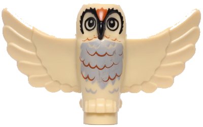 LEGO onderdeel Owl, Spread Wings with Black Beak and Eyes and Light Bluish Gray and Dark Orange Rippled Chest Feathers Pattern (BAM) (67632pb03)
