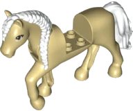 LEGO onderdeel Horse, Friends Style with 2 x 2 Cutout and Movable Neck with Fixed Flexible Rubber White Tail and Braided Mane with Tan Eyes, Black Eyelashes Pattern 69820c02pb02