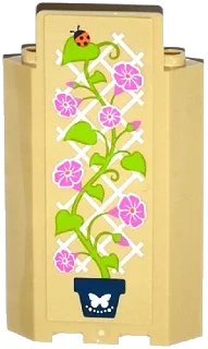 LEGO part Panel 3 x 3 x 6 Corner Wall without Bottom Indentations with Lattice, Potted Plant, White Butterfly and Ladybird Pattern (Sticker) - Set 41108 87421pb032
