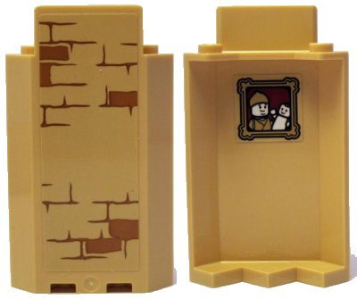 LEGO part Panel 3 x 3 x 6 Corner Wall without Bottom Indentations with Bricks Type 2 Outside and Portrait of Puppet Player Inside Pattern (Stickers) - Set 75953 (87421pb050)