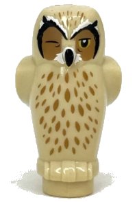 LEGO onderdeel Owl, Angular Features with Black Beak, Yellow Eyes with One Closed, and Medium Nougat Chest Feathers and Forehead Spots Pattern 92084pb05