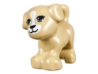 LEGO onderdeel Dog, Friends, Puppy, Standing with Medium Azure Eyes with Outline, Black Nose and Mouth, White Blaze and Muzzle Pattern (93088pb03)