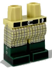 LEGO onderdeel Hips and Legs with Molded Dark Green Lower Legs / Boots and Printed Black Belt and Shoes, Silver Buckle, and Light Bluish Gray Tartan Plaid Pants Pattern 970c00pb0926