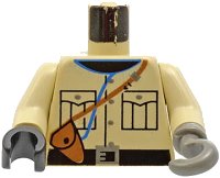 LEGO onderdeel Torso Adventurers Desert Safari Shirt, Black Neck, Holster Pattern / Tan Arms / Black Hand Right / Dark Gray Hook Left 973pa7c01