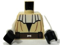LEGO onderdeel Torso SW Jedi Robe, Dark Brown Belt, White Collar Pattern / White Arms / Black Hands (973pb0505c01)