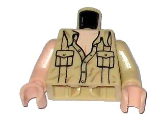 LEGO onderdeel Torso Indiana Jones Open Collar Shirt with Pockets Pattern / Tan Arm Left / Light Nougat Arm Right / Light Nougat Hands (973pb0592c01)
