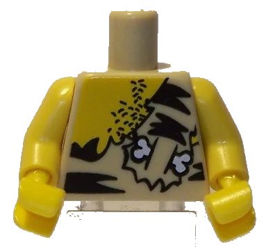 LEGO onderdeel Torso Male with Chest Hair and Animal Print Top with Bone Pattern / Yellow Arms / Yellow Hands (973pb0659c01)