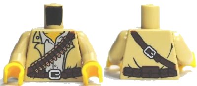 LEGO onderdeel Torso Pharaoh's Quest Tan Vest, White Shirt, Bandolier and Silver Buckle Pattern (Jake Raines) / Tan Arms / Yellow  Hands (973pb0781c01)