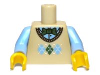 LEGO part Torso Knit Argyle Sweater Vest with Green Bow Tie Pattern / Bright Light Blue Arms / Yellow Hands 973pb1110c01