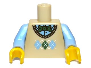 LEGO onderdeel Torso Knit Argyle Sweater Vest with Green Bow Tie Pattern / Bright Light Blue Arms / Yellow Hands (973pb1110c01)