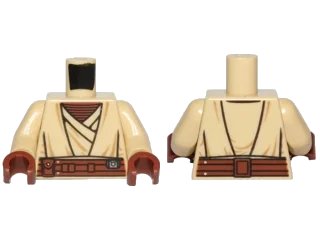 LEGO onderdeel Torso SW Jedi Robe, Reddish Brown Undershirt and Belt Pattern (SW Agen Kolar) / Tan Arms / Reddish Brown Hands (973pb1257c01)