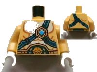 LEGO part Torso Bare Chest with Body Lines, Dark Blue and Gold Belt and Straps, and Dark Azure Round Jewel (Chi) Pattern / Tan Arms / White Hands 973pb1335c01