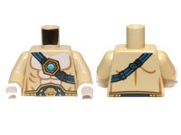 LEGO part Torso Bare Chest with Body Lines, Dark Blue and Gold Belt and Strap, and Dark Azure Round Jewel (Chi) Pattern / Tan Arms / White Hands 973pb1352c01