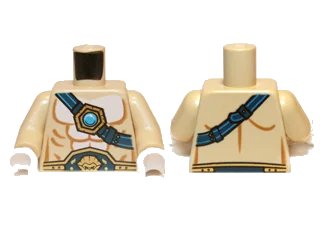 LEGO onderdeel Torso Bare Chest with Body Lines, Dark Blue and Gold Belt and Strap, and Dark Azure Round Jewel (Chi) Pattern / Tan Arms / White Hands (973pb1352c01)
