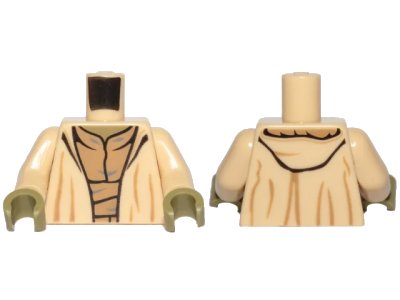 LEGO onderdeel Torso SW Robe Open with Hood and Large Creases over Dark Tan Layered Shirt, Olive Green Neck Pattern / Tan Arms / Olive Green Hands (973pb1432c01)