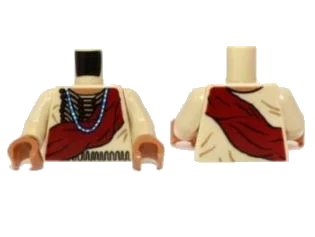 LEGO onderdeel Torso Shirt with Indian Beaded Armor, Dark Red Wrap and Blue Necklace Pattern / Tan Arms / Medium Nougat Hands (973pb1458c01)