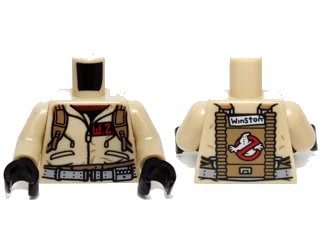 LEGO onderdeel Torso Ghostbusters Jumpsuit with 'W.Z.' ID Badge and 'Winston' on Reverse Pattern / Tan Arms / Black Hands (973pb1697c01)