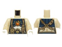 LEGO part Torso Chima Female Outline with Dark Blue and Gold Armor with Scales, Straps, Pouches and Fire Chi Emblem Pattern / Tan Arms / White Hands 973pb1833c01