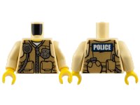 LEGO part Torso Police Shirt with Dark Tan Vest with Pockets, Silver Radio and Badge, Zipper and 'POLICE' Pattern on Back / Tan Arms / Yellow Hands 973pb1886c01