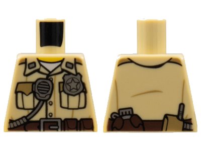 LEGO part Torso Police Shirt with Pockets, Silver Radio and Badge, Brown Belt with Canteen and Phone Pattern (973pb1904)