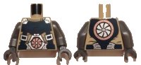 LEGO part Torso Dark Blue Harness with Silver Buckles, Copper Turbine on Front, Silver Turbine on Back Pattern / Flat Silver Arms / Dark Bluish Gray Hands 973pb2008c01
