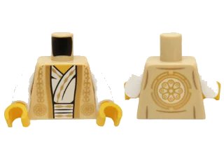 LEGO onderdeel Torso Ninjago Vest with Gold Trim Over White Robe and Gold Flower Symbol on Back Pattern / White Arms / Yellow Hands (973pb2093c01)