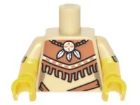 LEGO onderdeel Torso Female Outline Tribal Dress with Fringe and Necklace with 3 Feathers Pattern / Yellow Arms with Tan Short Sleeves with Fringe Pattern / Yellow Hands 973pb2232c01