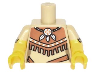 LEGO onderdeel Torso Female Outline Tribal Dress with Fringe and Necklace with 3 Feathers Pattern / Yellow Arms with Tan Short Sleeves with Fringe Pattern / Yellow Hands (973pb2232c01)