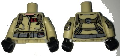 LEGO onderdeel Torso Ghostbusters Jumpsuit with 'E.S.' ID Badge and Straps on Reverse Pattern / Tan Arms with Ghostbusters Pattern / Black Hands (973pb2463c01)
