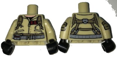 LEGO onderdeel Torso Ghostbusters Jumpsuit with 'R.S.' ID Badge and Straps on Reverse Pattern / Tan Arms with Ghostbusters Pattern / Black Hands (973pb2464c01)