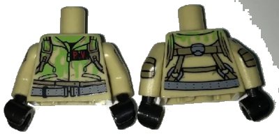 LEGO onderdeel Torso Ghostbusters Jumpsuit Slimed with 'P.V.' ID Badge and Straps on Reverse Pattern / Tan Arms with Ghostbusters Pattern / Black Hands (973pb2466c01)