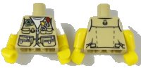 LEGO onderdeel Torso Vest with Zipper, Pockets, Fish Sign and Fishing Hooks Pattern / Yellow Arms with Molded White Short Sleeves Pattern / Yellow Hands 973pb2836c01