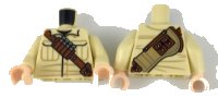 LEGO onderdeel Torso Shirt with Pockets, Reddish Brown Shoulder Belt with Shells and Pouches, Dark Tan Rifle Holster on Back Pattern / Tan Arms / Light Nougat Hands 973pb3178c01