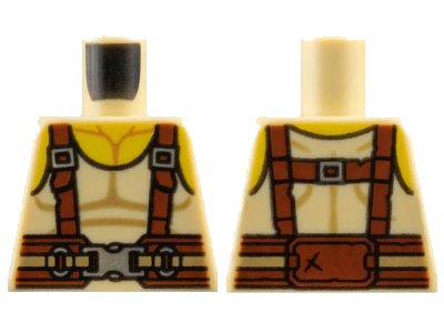LEGO onderdeel Torso Tank Top with Yellow Neck, Reddish Brown Suspenders and Belt, Silver Buckles Pattern (973pb3377)