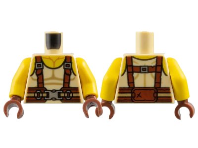 LEGO onderdeel Torso Tank Top with Yellow Neck, Reddish Brown Suspenders and Belt, Silver Buckles Pattern / Yellow Arms / Reddish Brown Hands (973pb3377c01)