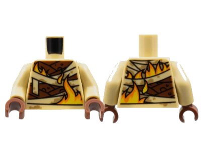 LEGO onderdeel Torso Wrappings over Reddish Brown Body, Yellow and Orange Flames Pattern / Tan Arms / Reddish Brown Hands (973pb3571c01)
