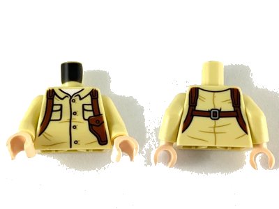 LEGO onderdeel Torso Button Up Shirt with Pockets and Reddish Brown Shoulder Holster Pattern / Tan Arms / Light Nougat Hands (973pb3628c01)