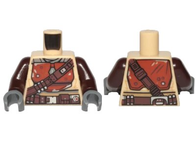 LEGO onderdeel Torso SW Mandalorian Armor Dark Orange Plates with Dark Brown Bandolier and Utility Belt Pattern (Din Djarin) / Dark Brown Arms / Dark Bluish Gray Hands (973pb3688c01)