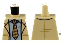 LEGO onderdeel Torso Jacket with Lapels, Light Bluish Gray Shirt and Medium Nougat Tie with Stripes Pattern 973pb3728