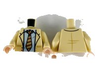 LEGO part Torso Jacket with Lapels, Light Bluish Gray Shirt and Medium Nougat Tie with Stripes Pattern / Tan Arms / Light Nougat Hands 973pb3728c01