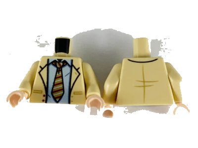 LEGO onderdeel Torso Jacket with Lapels, Light Bluish Gray Shirt and Medium Nougat Tie with Stripes Pattern / Tan Arms / Light Nougat Hands (973pb3728c01)