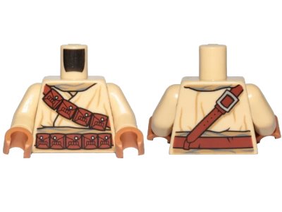 LEGO onderdeel Torso SW Tusken Raider with Reddish Brown Diagonal Belt with Pouches Pattern / Tan Arms / Medium Nougat Hands (973pb3750c01)