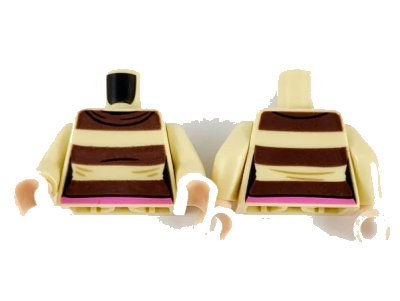 LEGO onderdeel Torso Female with 3 Dark Brown Stripes and Dark Pink Belt Pattern / Tan Arms / Light Nougat Hands (973pb4018c01)