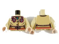LEGO part Torso Female, Magenta and Dark Turquoise Flowers, Medium Nougat Dots, Magenta and Tan Rope Belt Pattern / Tan Arms / Light Nougat Hands 973pb4053c01