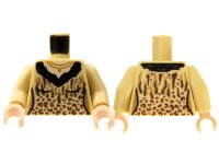 LEGO part Torso Female V-Neck, Gold Necklace, Black Collar, Leopard Print Pattern / Tan Arms / Light Nougat Hands 973pb4289c01