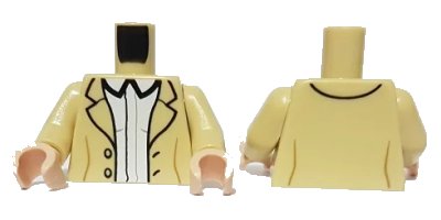 LEGO onderdeel Torso Jacket with Black Lapels, White Shirt Pattern / Tan Arms / Light Nougat Hands (973pb4484c01)