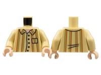 LEGO onderdeel Torso Button Up Shirt with Pocket, Light Nougat Neck, Dark Orange and Olive Green Vertical Stripes Pattern / Tan Arms / Light Nougat Hands 973pb4806c01
