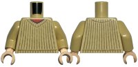 LEGO part Torso V-Neck Sweater with Dark Tan Vertical Stripes over Red Shirt Pattern / Tan Arms / Light Nougat Hands 973pb5595c01