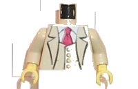 LEGO part Torso Studios Suit Jacket with Vest and Red Tie Pattern (Gent) / Tan Arms / Yellow Hands 973px172c01